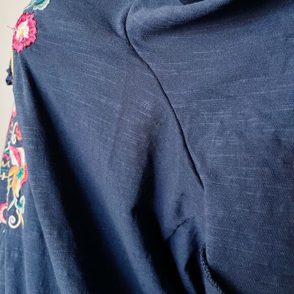 Ranna Gill Enesta Top M Blue Embroidery Floral Flutter Sleeve Boho Anthropologie - Picture 7 of 8